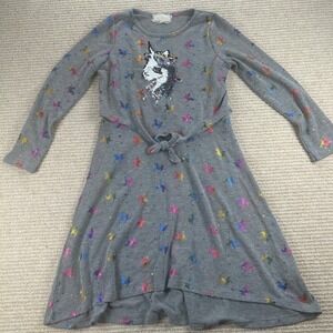 Btween Unicorn Sequin Dress Girls Size 10 Grey Rainbow Glitter Whimsy Magic